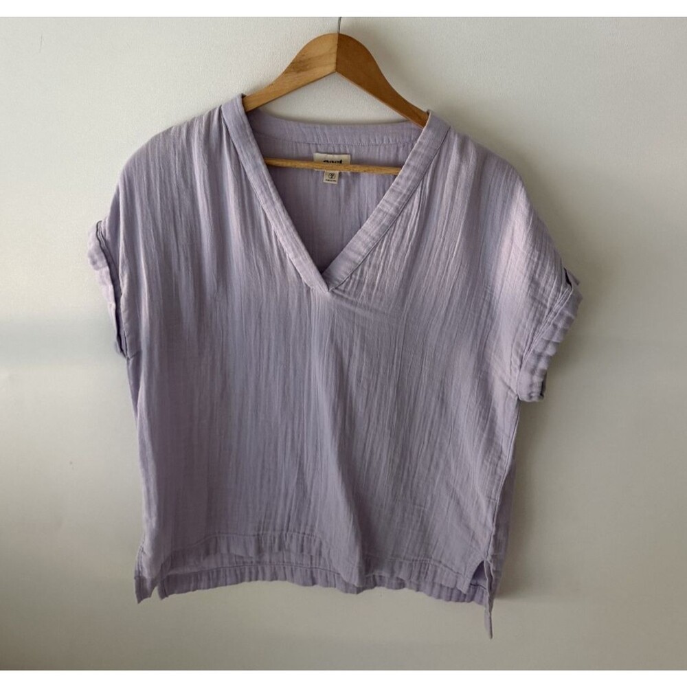 Pact Shirt Womens XS Purple Coastal Daily Organic Cotton Gauze V-Neck Top
